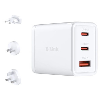65W GAN CHARGER 2 USB-C PORTS 1 USB-A PORT SIMULTANEOUS CHARGING
